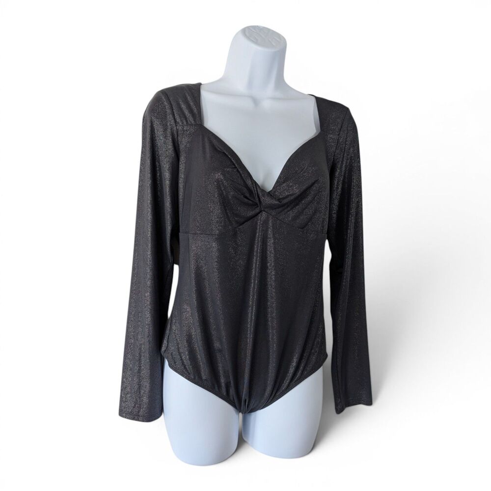 Express Body Contour Metallic Twist Front Bodysuit Size L NWT